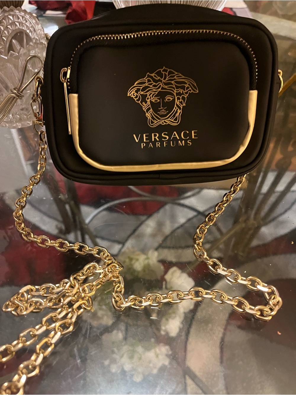 🔥🔥🔥Versace Black Crossbody Bag with Gold Chain and Medusa Logo